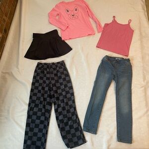 Casual Girl Clothing Set w/Pink Tops, Jeans, Skort, PJ Pants, Size Large (10-12)